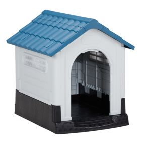 33 inch Large Plastic Dog House, Indoor Outdoor Doghouse Pet House with Air Vents and Elevated Floor, Insulated Water Resistant Puppy Shelter Ken