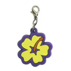 Soft PVC Rubber Hibiscus Charms (Color: Yellow w/Purple Trim, size: 1" diameter)
