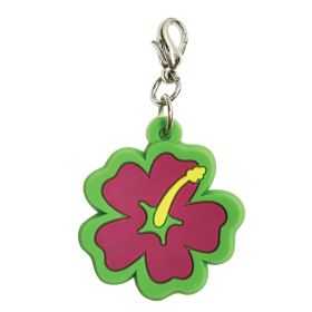 Soft PVC Rubber Hibiscus Charms (Color: Pink w/Green Trim, size: 1" diameter)