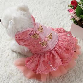 New Year Dog Dress; Festive Pet Dress; Floral Dog Costumes; Pet Clothes For Small Medium Dogs (Color: Pink, size: M)